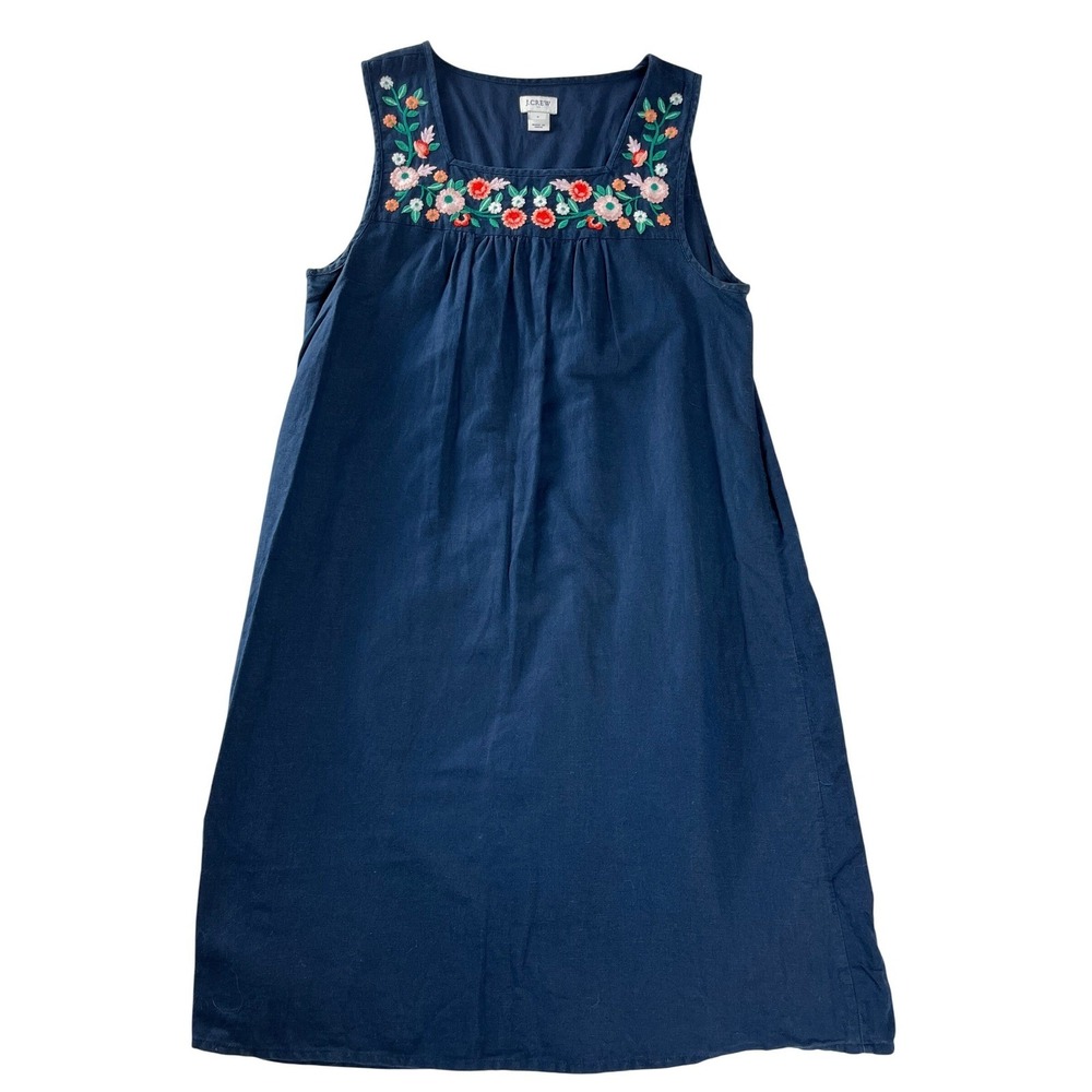 J.Crew Embroidered Shift Dress Small Navy Cotton‎ Sleeveless Boho Floral
